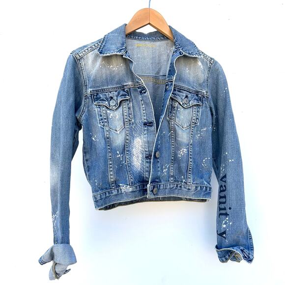 Vintage Y2K Paper Denim & Cloth Jean Jacket Distressed Denim Vanity Small - Picture 2 of 9